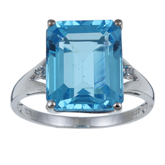 10k White Gold Emerald Cut Blue Topaz and Diamond Ring | eBay